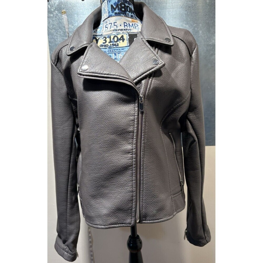 New York & Co Faux Leather Asymmetrical Zip Motorcycle Jacket Gray XXL NWOT